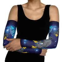New Zealand Kokako Bird Arm Sleeves Kowhai Galaxy Style Polynesian Pattern