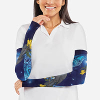New Zealand Kokako Bird Arm Sleeves Kowhai Galaxy Style Polynesian Pattern