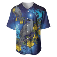 New Zealand Kokako Bird Baseball Jersey Kowhai Galaxy Style Polynesian Pattern