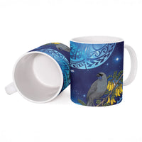 New Zealand Kokako Bird Ceramic Mug Kowhai Galaxy Style Polynesian Pattern