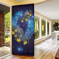 New Zealand Kokako Bird Door Cover Kowhai Galaxy Style Polynesian Pattern