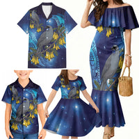 New Zealand Kokako Bird Family Matching Mermaid Dress and Hawaiian Shirt Kowhai Galaxy Style Polynesian Pattern LT22 - Polynesian Pride