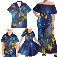 New Zealand Kokako Bird Family Matching Off Shoulder Maxi Dress and Hawaiian Shirt Kowhai Galaxy Style Polynesian Pattern LT22 - Polynesian Pride