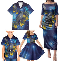 New Zealand Kokako Bird Family Matching Puletasi and Hawaiian Shirt Kowhai Galaxy Style Polynesian Pattern LT22 - Polynesian Pride