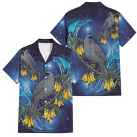 New Zealand Kokako Bird Family Matching Short Sleeve Bodycon Dress and Hawaiian Shirt Kowhai Galaxy Style Polynesian Pattern LT22 Dad's Shirt - Short Sleeve Blue - Polynesian Pride