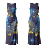 New Zealand Kokako Bird Family Matching Tank Maxi Dress and Hawaiian Shirt Kowhai Galaxy Style Polynesian Pattern LT22 Mom's Dress Blue - Polynesian Pride
