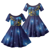 New Zealand Kokako Bird Family Matching Tank Maxi Dress and Hawaiian Shirt Kowhai Galaxy Style Polynesian Pattern LT22 Daughter's Dress Blue - Polynesian Pride
