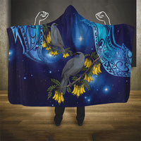 New Zealand Kokako Bird Hooded Blanket Kowhai Galaxy Style Polynesian Pattern