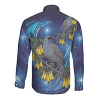 New Zealand Kokako Bird Long Sleeve Button Shirt Kowhai Galaxy Style Polynesian Pattern LT22 - Polynesian Pride