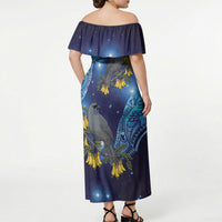 New Zealand Kokako Bird Off Shoulder Maxi Dress Kowhai Galaxy Style Polynesian Pattern LT22 - Polynesian Pride
