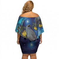 New Zealand Kokako Bird Off Shoulder Short Dress Kowhai Galaxy Style Polynesian Pattern LT22 - Polynesian Pride