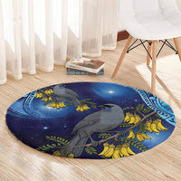 New Zealand Kokako Bird Round Carpet Kowhai Galaxy Style Polynesian Pattern
