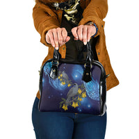 New Zealand Kokako Bird Shoulder Handbag Kowhai Galaxy Style Polynesian Pattern