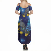 New Zealand Kokako Bird Summer Maxi Dress Kowhai Galaxy Style Polynesian Pattern LT22 - Polynesian Pride
