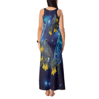 New Zealand Kokako Bird Tank Maxi Dress Kowhai Galaxy Style Polynesian Pattern