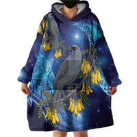 New Zealand Kokako Bird Wearable Blanket Hoodie Kowhai Galaxy Style Polynesian Pattern