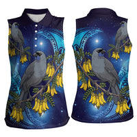 New Zealand Kokako Bird Women Sleeveless Polo Shirt Kowhai Galaxy Style Polynesian Pattern