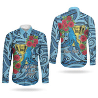 Personalised New Zealand Father's Day Couples Matching Short Sleeve Bodycon Dress and Long Sleeve Button Shirt Best Dad Trophy Red Rose Maori Pattern LT22 - Polynesian Pride