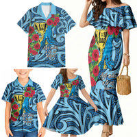 Personalised New Zealand Father's Day Family Matching Mermaid Dress and Hawaiian Shirt Best Dad Trophy Red Rose Maori Pattern LT22 - Polynesian Pride