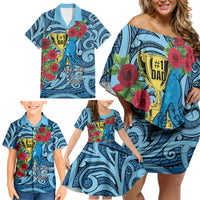 Personalised New Zealand Father's Day Family Matching Off Shoulder Short Dress and Hawaiian Shirt Best Dad Trophy Red Rose Maori Pattern LT22 - Polynesian Pride