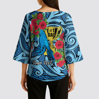 Personalised New Zealand Father's Day Kimono Sleeve Blouse Best Dad Trophy Red Rose Maori Pattern LT22 - Polynesian Pride