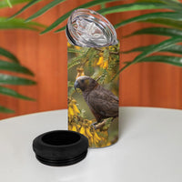 New Zealand Kaka Bird 4 in 1 Can Cooler Tumbler Kowhai Flower Landscape Style LT22 - Polynesian Pride
