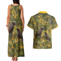 New Zealand Kaka Bird Couples Matching Tank Maxi Dress and Hawaiian Shirt Kowhai Flower Landscape Style LT22 - Polynesian Pride