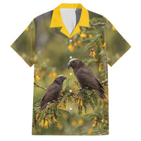 New Zealand Kaka Bird Family Matching Tank Maxi Dress and Hawaiian Shirt Kowhai Flower Landscape Style LT22 Dad's Shirt - Short Sleeve Green - Polynesian Pride
