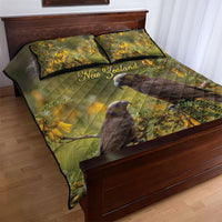 New Zealand Kaka Bird Quilt Bed Set Kowhai Flower Landscape Style
