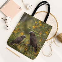 New Zealand Kaka Bird Tote Bag Kowhai Flower Landscape Style LT22 Black Strap One Size Green - Polynesian Pride
