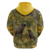 New Zealand Kaka Bird Zip Hoodie Kowhai Flower Landscape Style LT22 - Polynesian Pride