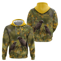 New Zealand Kaka Bird Zip Hoodie Kowhai Flower Landscape Style LT22 - Polynesian Pride