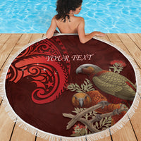 New Zealand Kaka Bird Personalised Beach Blanket Pohutukawa Matariki Maori Pattern