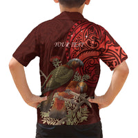 New Zealand Kaka Bird Personalised Family Matching Summer Maxi Dress and Hawaiian Shirt Pohutukawa Matariki Maori Pattern LT22 - Polynesian Pride