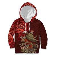 New Zealand Kaka Bird Personalised Kid Hoodie Pohutukawa Matariki Maori Pattern LT22 Hoodie Red - Polynesian Pride