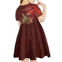 New Zealand Kaka Bird Personalised Kid Short Sleeve Dress Pohutukawa Matariki Maori Pattern LT22 - Polynesian Pride