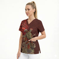 New Zealand Kaka Bird Personalised Scrub Top Pohutukawa Matariki Maori Pattern