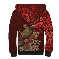 New Zealand Kaka Bird Personalised Sherpa Hoodie Pohutukawa Matariki Maori Pattern LT22 - Polynesian Pride