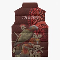 New Zealand Kaka Bird Personalised Sleeveless Puffer Jacket Pohutukawa Matariki Maori Pattern LT22 - Polynesian Pride