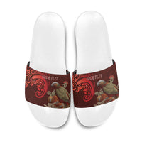 New Zealand Kaka Bird Personalised Slide Sandals Pohutukawa Matariki Maori Pattern LT22 Red - Polynesian Pride