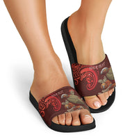 New Zealand Kaka Bird Personalised Slide Sandals Pohutukawa Matariki Maori Pattern LT22 - Polynesian Pride