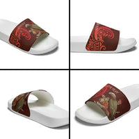 New Zealand Kaka Bird Personalised Slide Sandals Pohutukawa Matariki Maori Pattern LT22 - Polynesian Pride