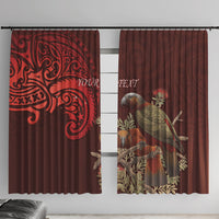 New Zealand Kaka Bird Personalised Window Curtain Pohutukawa Matariki Maori Pattern LT22 With Hooks Red - Polynesian Pride