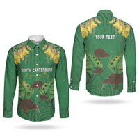 Personalised South Canterbury Anniversary Day Couples Matching Mermaid Dress and Long Sleeve Button Shirt Kiwi Kowhai Silver Fern Maori Pattern LT22 - Polynesian Pride