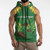 Personalised South Canterbury Anniversary Day Sleeveless Zip Hoodie Kiwi Kowhai Silver Fern Maori Pattern LT22 - Polynesian Pride