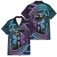 Personalised Polynesia Suicide Prevention Month Family Matching Long Sleeve Bodycon Dress and Hawaiian Shirt Semicolon Butterfly Never Give Up Polynesian Pattern LT22 Dad's Shirt - Short Sleeve Teal - Polynesian Pride