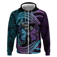 Personalised Polynesia Suicide Prevention Month Hoodie Semicolon Butterfly Never Give Up Polynesian Pattern LT22 Zip Hoodie Teal - Polynesian Pride