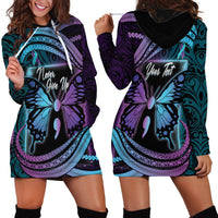 Personalised Polynesia Suicide Prevention Month Hoodie Dress Semicolon Butterfly Never Give Up Polynesian Pattern LT22 - Polynesian Pride