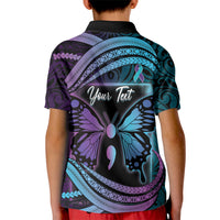 Personalised Polynesia Suicide Prevention Month Kid Polo Shirt Semicolon Butterfly Never Give Up Polynesian Pattern LT22 - Polynesian Pride