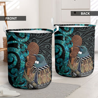 New Zealand Tui Bird Wahaika Laundry Basket Maori Weapon Paua Shell Koru Pattern LT22 - Polynesian Pride